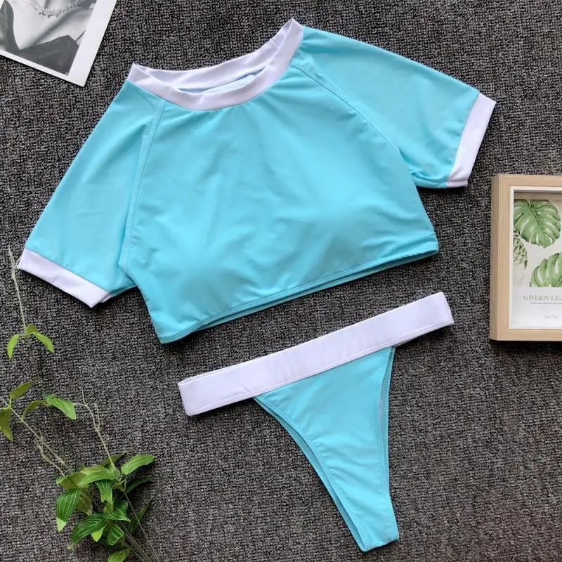 Футболка стринги комплект бикини Леопардовый купальник женский пляжный