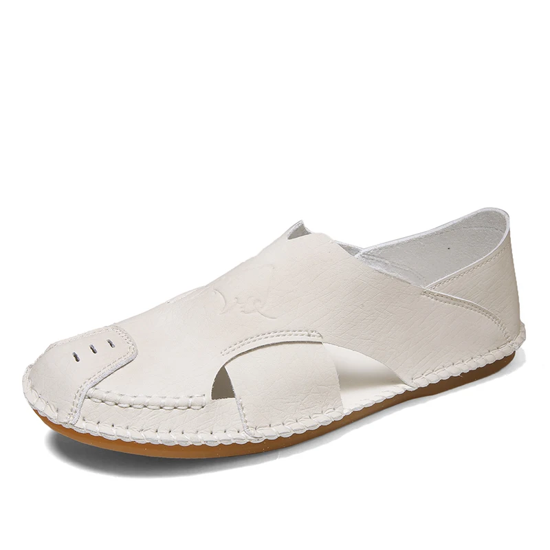 

Мужские летние туфли, дышащие кожаные сандалии с перфорацией, Повседневная модная выразительная обувь на плоской подошве, шлепанцы