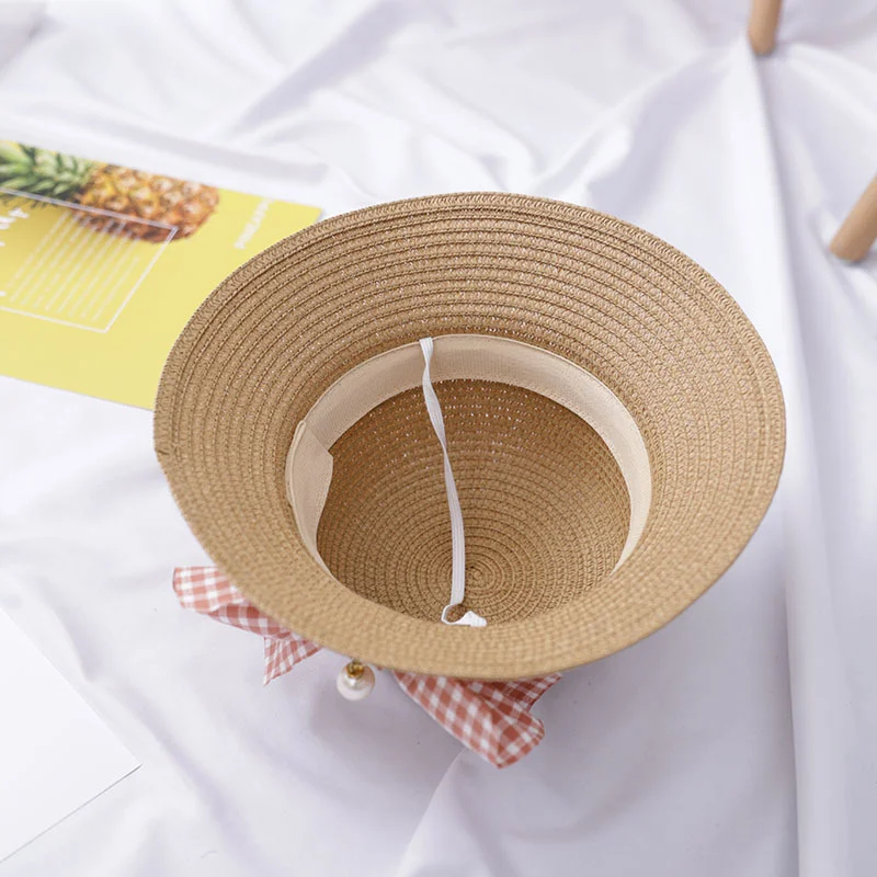 

Straw hats for children new leisure ribbon bow hat to outdoor anti-uv sun hat for girls summer beach cap baby