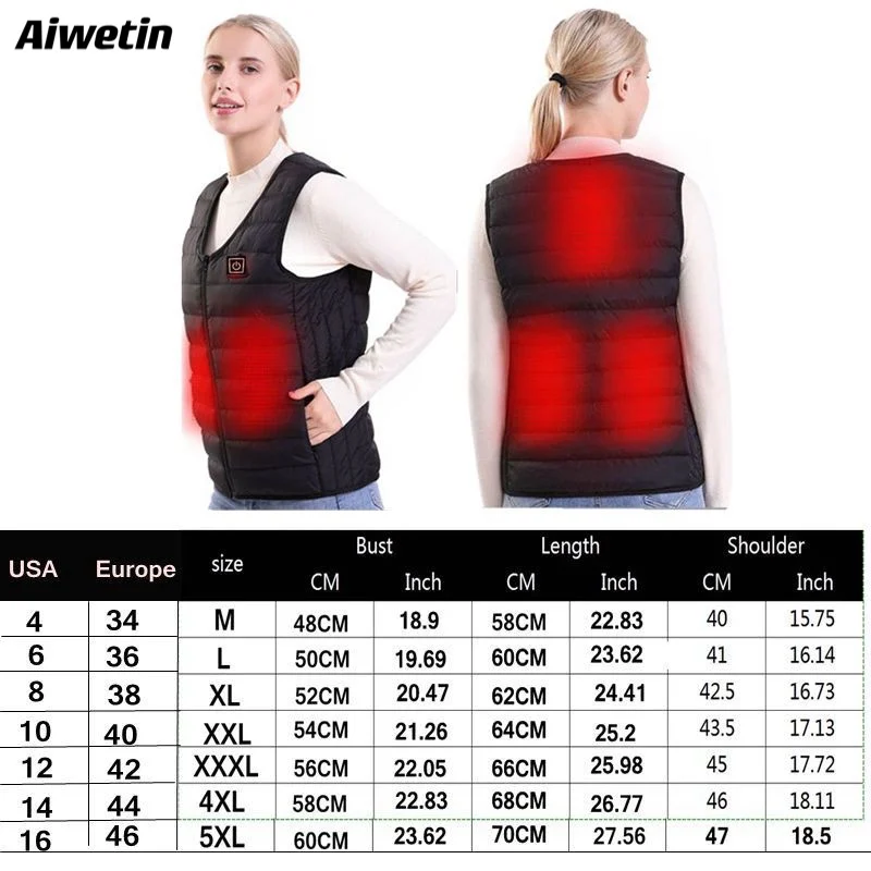 

Aiwetin Autumn winter Smart heating Cotton Vest USB Sleeveless Vest Women Light Vest Outdoor Flexible Thermal Warm clothing