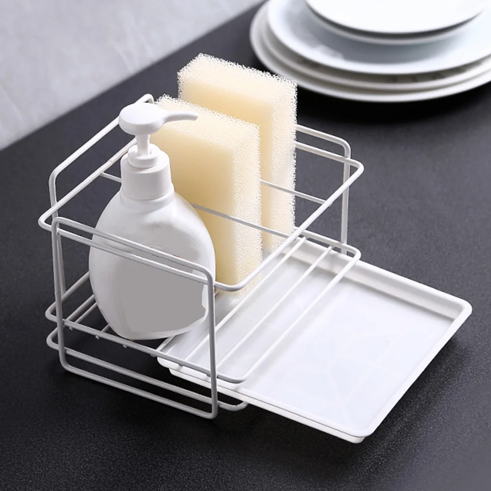 

Dishcloth Brush Holder Sponge Holder Soap Drain Storage Rack Kitchen Sink Cleaning Organizer Rack Hanging Basket with Drain Tray