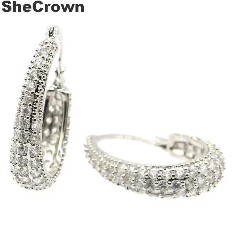 29x7mm SheCrown создан Белый сапфир дамы обручальные серебряные серьги|women wedding|women silver