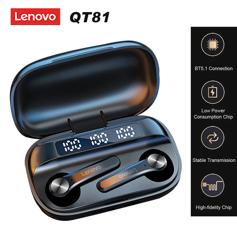 TWS наушники Lenovo QT81 с поддержкой Bluetooth 5 1 и сенсорным управлением 1200 мА · ч|Наушники