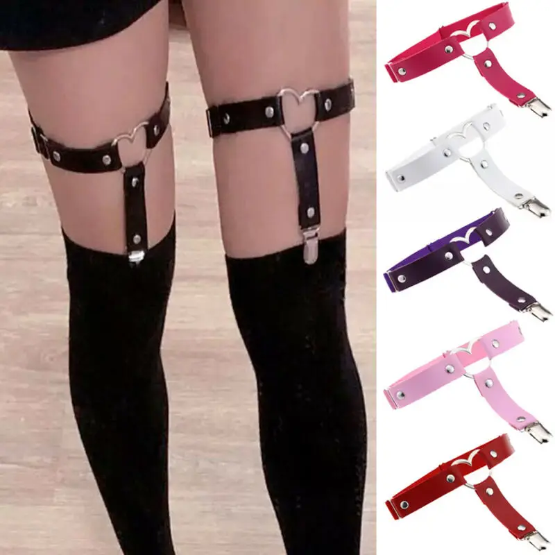 

Women Ladies Sexy Harajuku Heart Faux Leather Harness Tight Suspender Punk Strap Leg Ring Garter Belts Elastic Bondage Belt