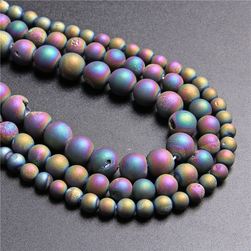 

Metallic Coated Colorful Druzy Agates Stone Beads For Needlework Jewelry Making Onyx Diy Bracelet Accessories 15