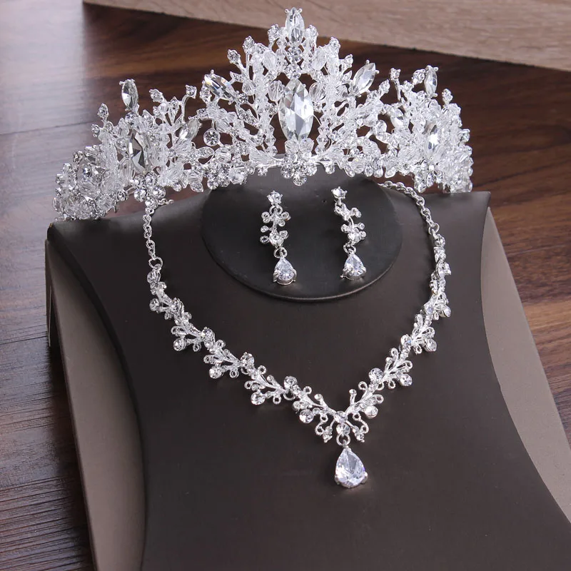 Роскошный свадебный комплект ювелирных изделий с кристаллами в форме сердца, диадемы с короной, серьги, колье, набор свадебных ювелирных ук...