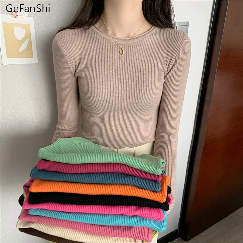 

Autumn Winter Knitting Women Sweater Solid O-Neck Long Sleeve Button Fashion Elegant Ladies Bastic Pullovers Sweaters
