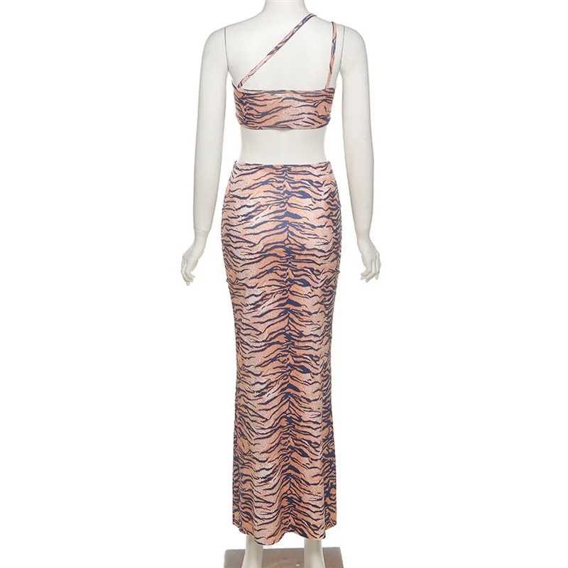 

BOOFEENAA Tiger Print Two Piece Skirt Set Sexy Vacation Club Outfits for Women Clothing 2 Pieces Set Maxi Dress Suit C83-BI20