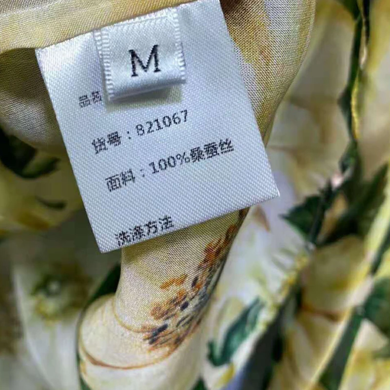 

SEQINYY 100% Silk Blouse Summer Spring New Fashion Design Women Camellia Flowers Yellow Print Chiffon Runway