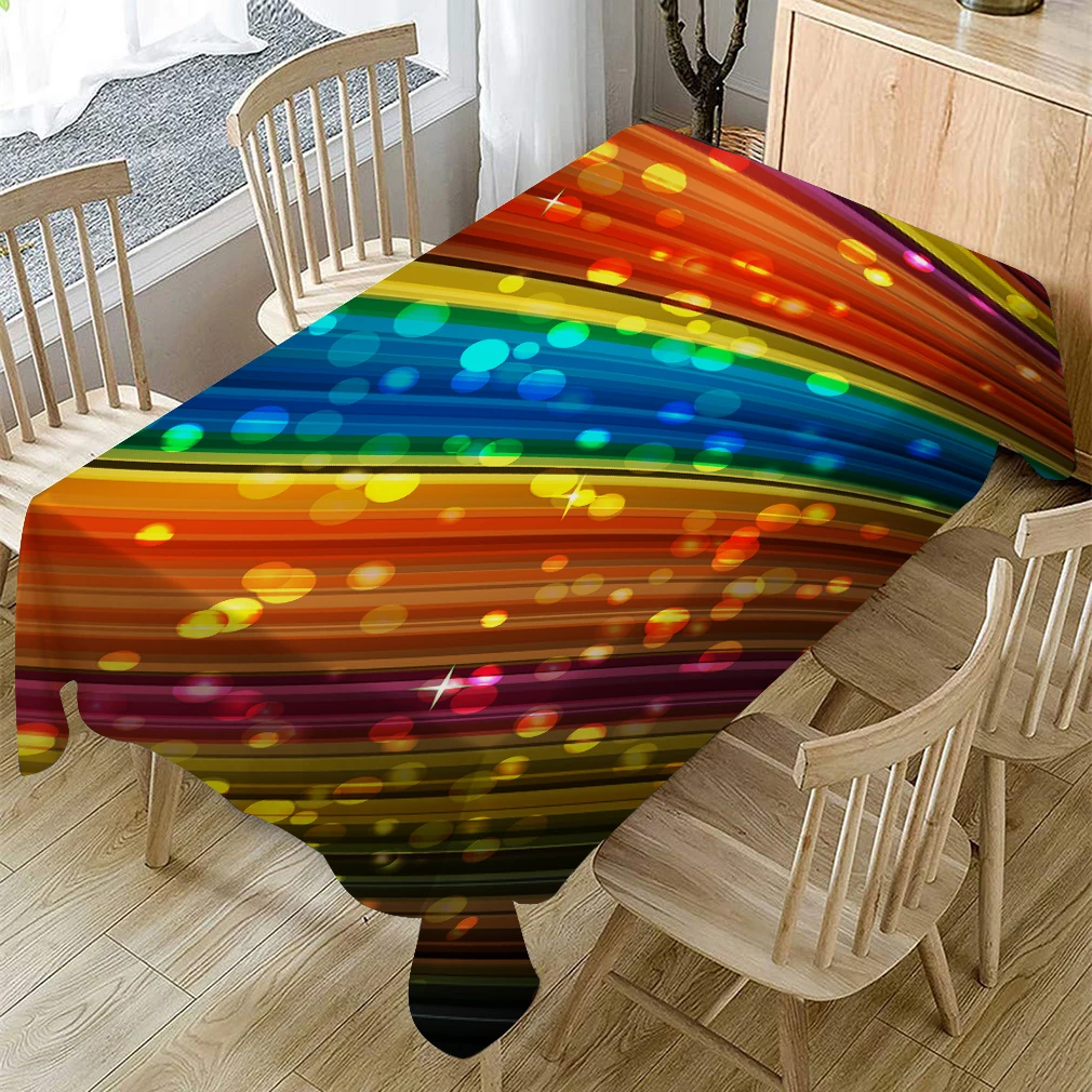 

Home Decoration Dining Table Cloth Dust-Proof Colorful Stripes Printing Tablecloth Cotton Linen Rectangle Coffee Table Cover
