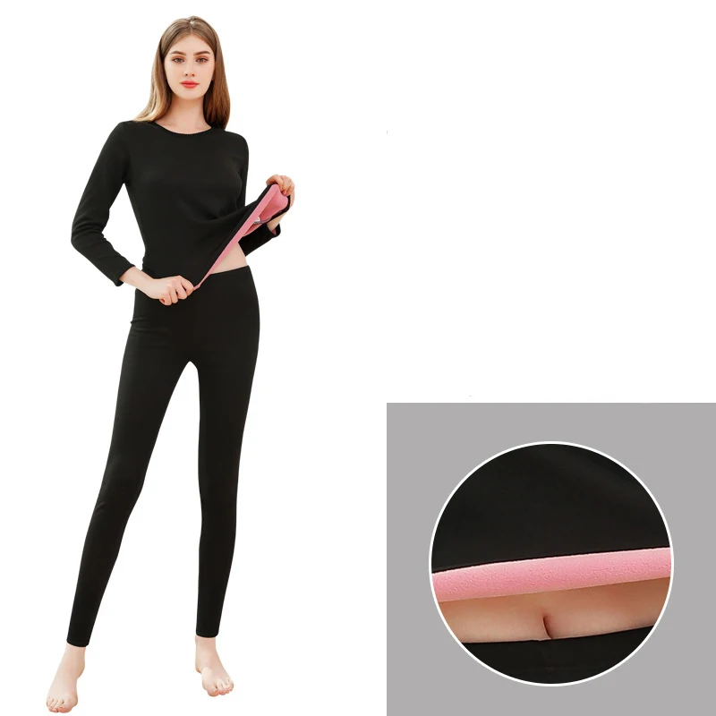 pink velvet black 2 шт./компл. Long Johns Для мужчин зимняя женская обувь Термальность костюм мужской женский теплый Термальность нижнее белье Костюмы длинное нижнее белье зимнюю детскую одежду для сна - Цвет: pink velvet black