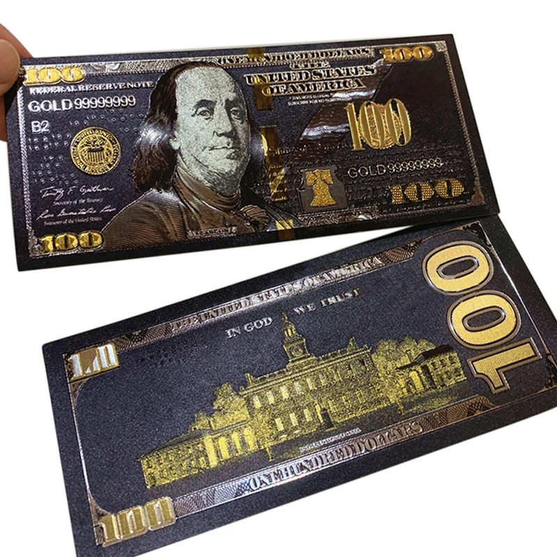 Antique Black Gold Foil USD 100 Currency Commemorative Dollars Banknotes Decor |