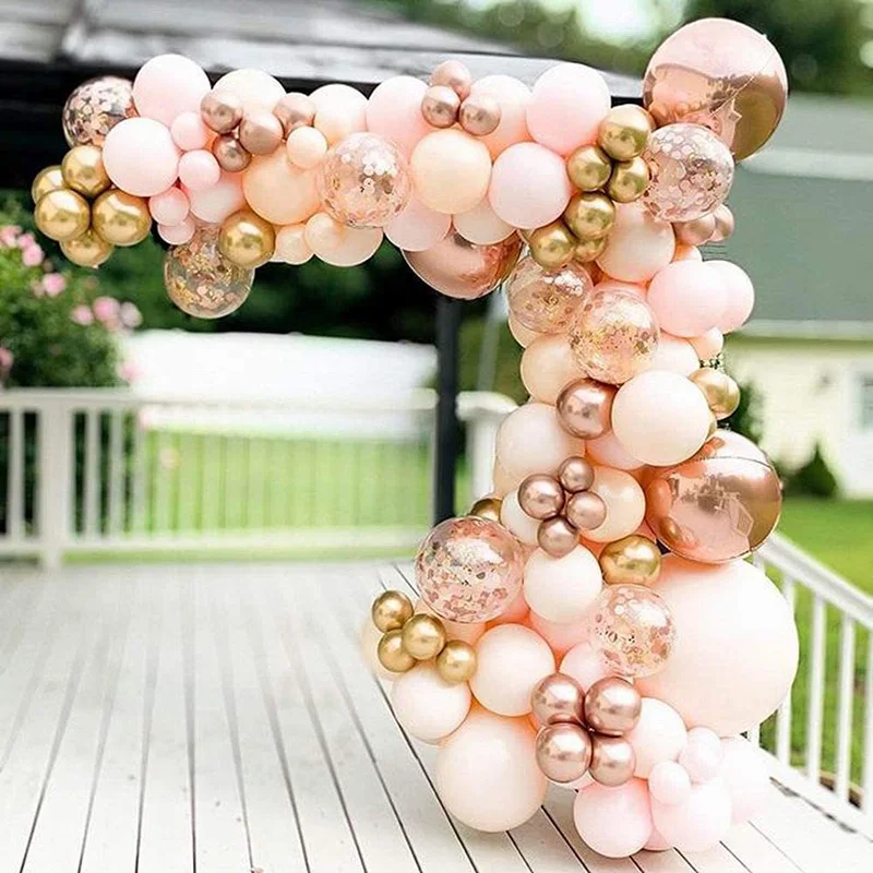 

96pcs Morandi Peach Balloons Set Garland Arch Kit Chrome Rose Gold 4D Ballon For Wedding Birthday Party Decor Baby Shower Globos