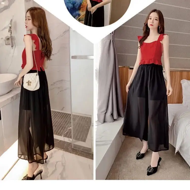 

Drop Down Chiffon Pants Women Wide Leg Pants High Waist Loose Size Women Casual Pants Korean Dance Trousers Bell-bottoms P3 187