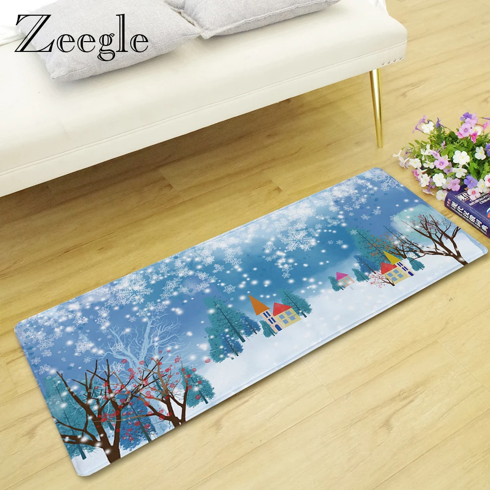 Рождественский дверной коврик Zeegle фланелевый нескользящий напольный для