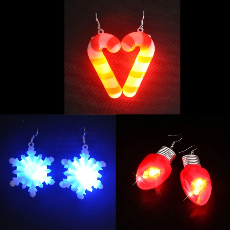Glow in the Dark Large Christmas Tree Dangle Earrings Christmas Party Novelty Earrings Jewelry LED Light Up Flashing