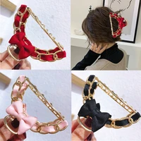 korean fashion bow metal catch clip chain hollow alloy plate hairpin hair accessories