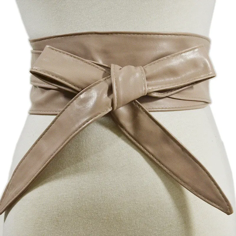 apricot Autumn Winter Solid Multicolor Wide Waist Belts Women's Fashion Accessories Wild Decorative Ribbons Bow Tie Leather Belts AN1161 - Цвет: apricot