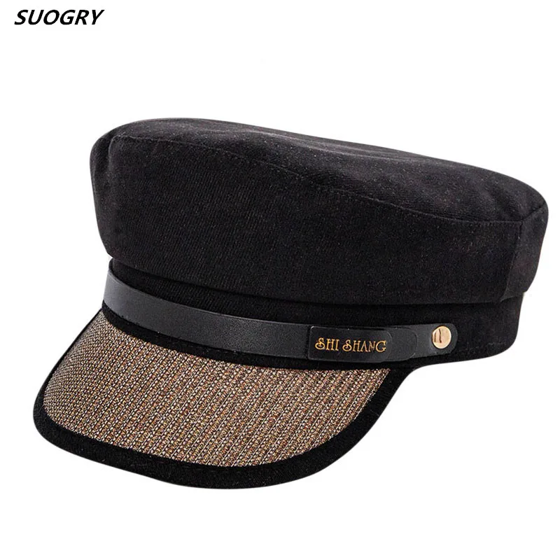 Берет женский винтажный в стиле ретро Кепка с плоским верхом милитари цепочкой