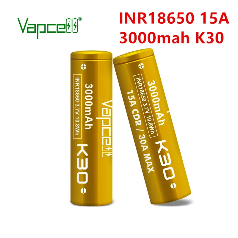 Оригинальный литий ионный перезаряжаемый аккумулятор Vapcell INR18650 3000 мАч 15 А K30 3 7 в