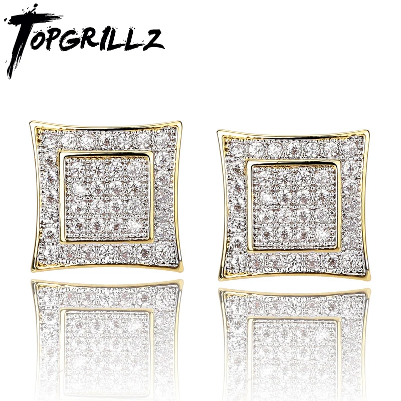 Серьги TOPGRILLZ в стиле хип хоп золотые серебристые мужские серьги пусеты