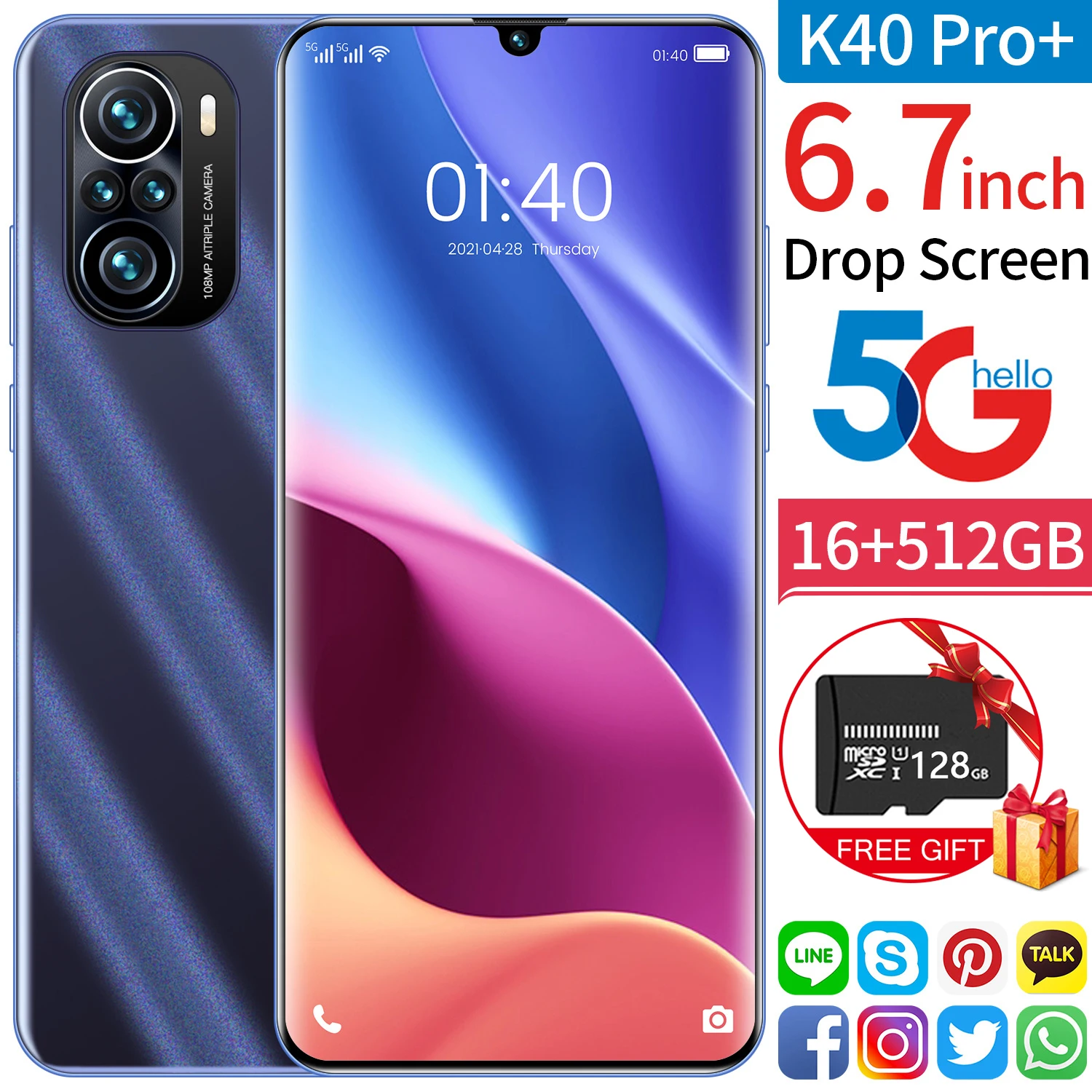 

Global Version 6.7 Inch Drop Screen 5G Smartphone 16GB+512GB for Xiaomi Redmi K40 Pro+ Cellphone Samsung Huawei Mobile Phone