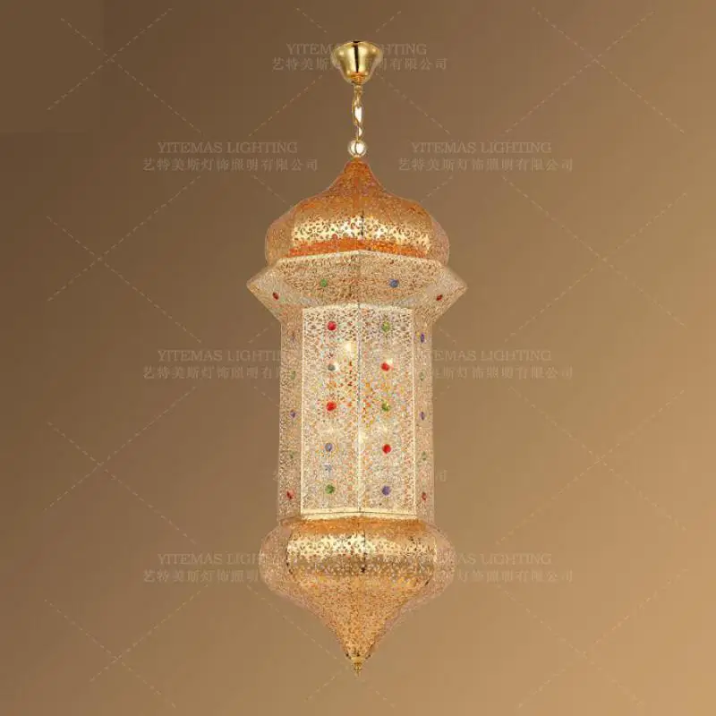 Мусульманский Золотой подвесной светильник Хрустальный цветной арабский