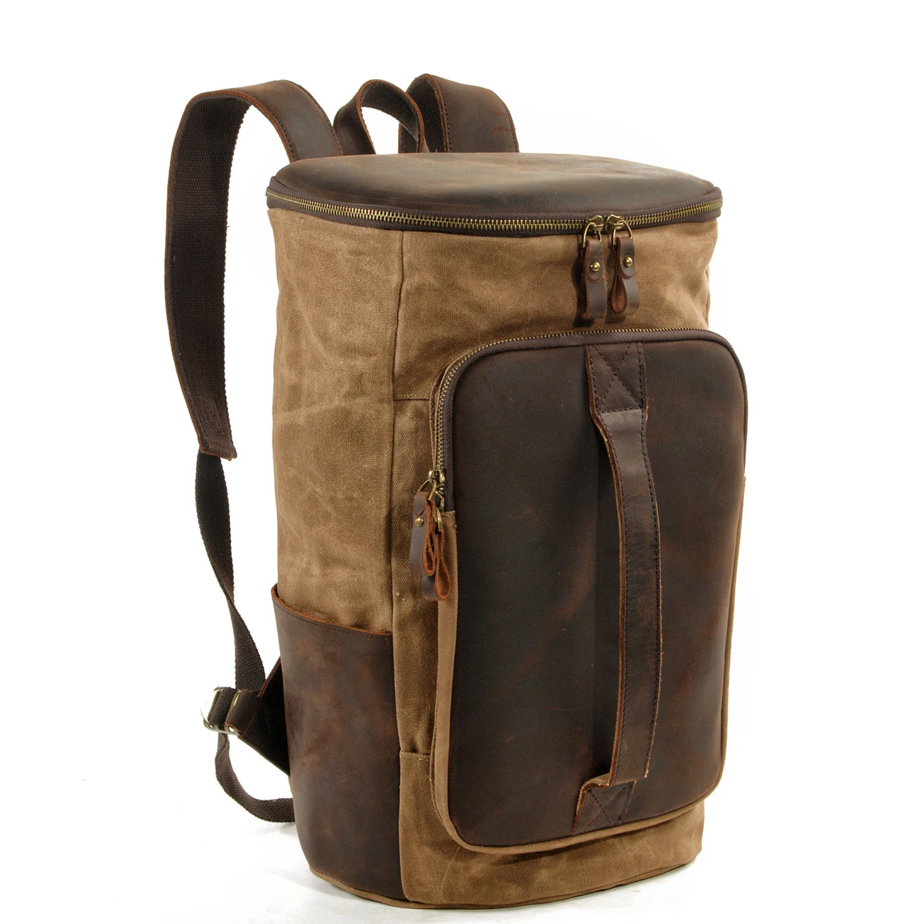 Outdoor Men's Backpack Sports Travel Backpack Oil Wax Canvas Shoulder Large Capacity School Bag Travel Bag Bucket Bag Cowhide