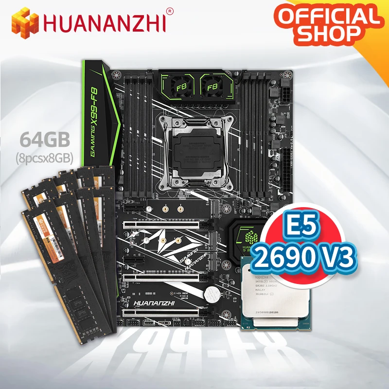 HUANANZHI X99 F8 материнская плата с Intel XEON E5 2690 v3 8*8G DDR4 RECC памяти комбо комплект NVME SATA USB 3