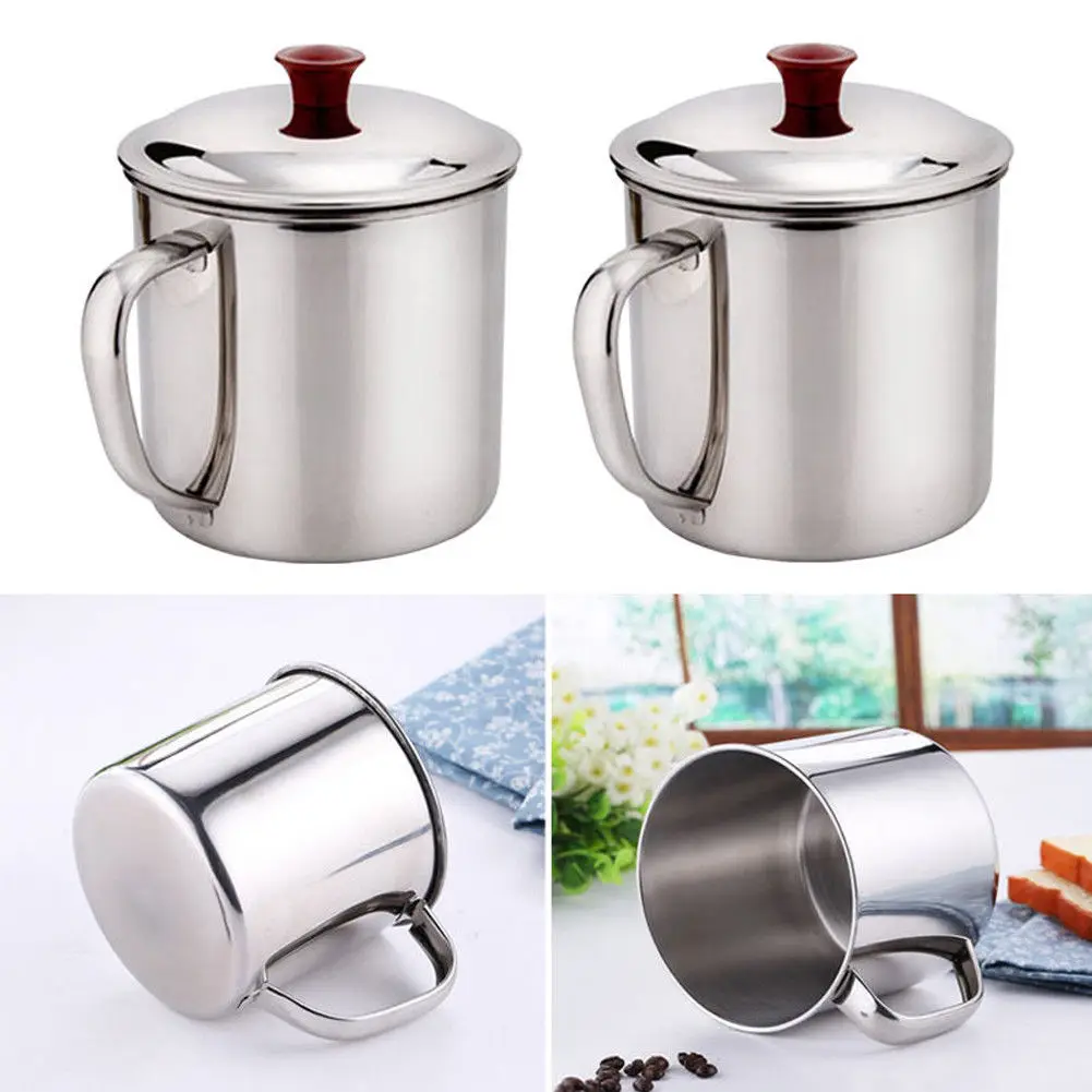 

Stainless Steel Camping Mug Cup Outdoor Drinking Coffee Tea Handle Cup Non Magnetic 8-inch Thickened Cover Teacup