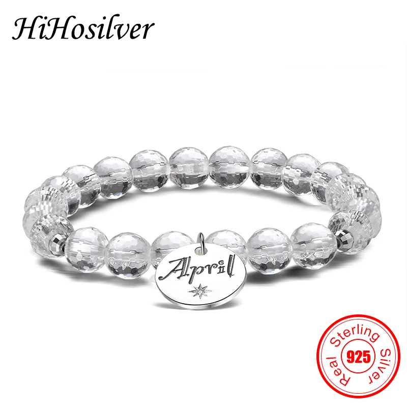 

HiHosilver Real 925 Sterling Silver White Crystal Beads Bangles April Card Star Jewelry Charms Bracelets For Women HH21082