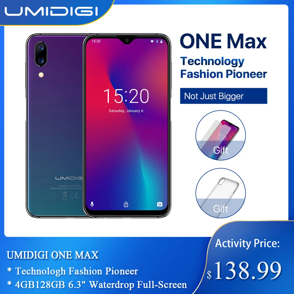 Универсальная версия UMIDIGI One Max 4 Гб 6 3 ГБ 4150 дюйма полноэкранная Двойная камера мАч