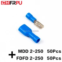 100pcs 6 3mm 16 14awg fdfdfddmdd 2 250 female male insulated electrical crimp terminal for 1 5 2 5mm2 cable wire connector