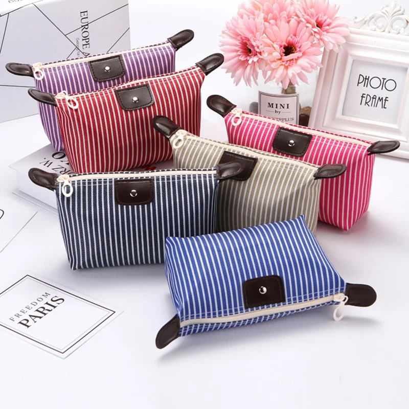 

Striped Dumpling Makeup Bag Portable Simple Dumpling Bag Folding Waterproof Makeup Toilet Bag Bath Travel Bag Storage Neceser