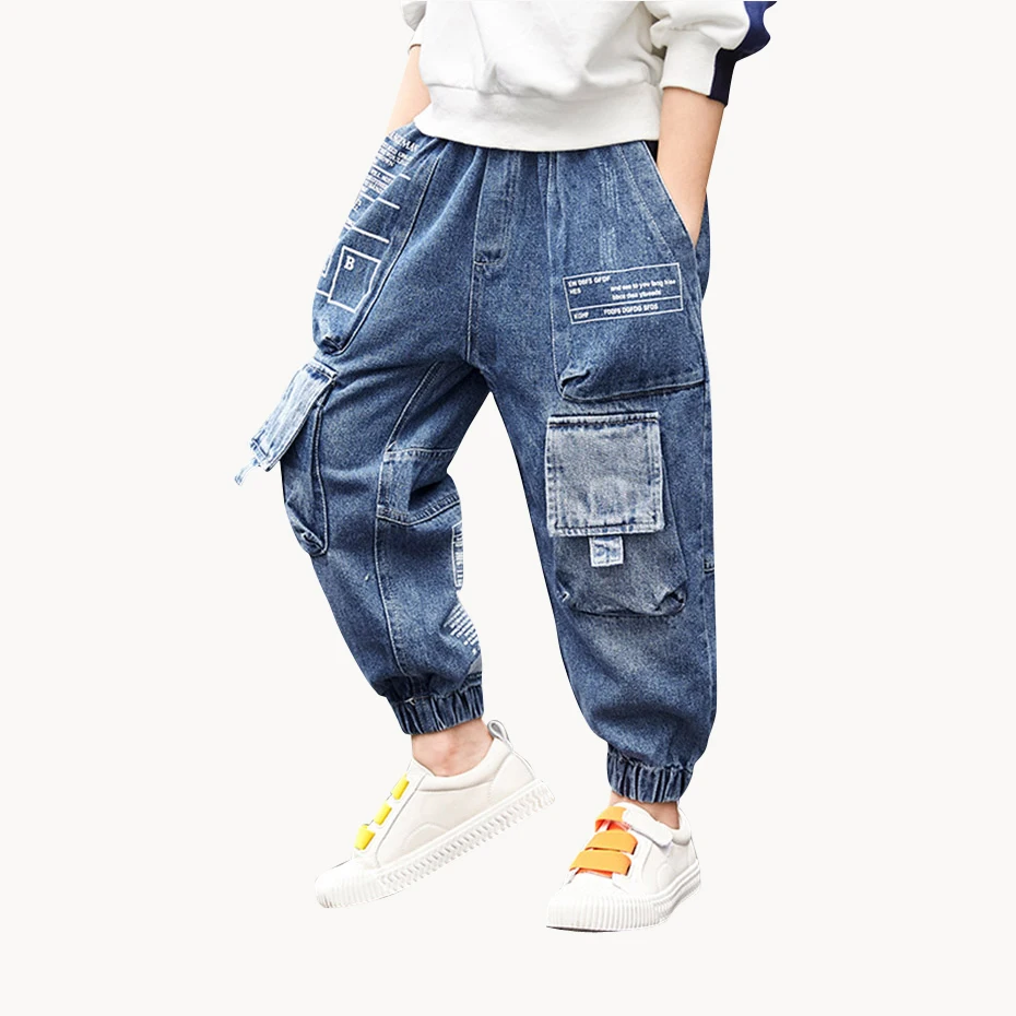 Джинсы для мальчиков детские джинсы с буквенным принтом штаны накладными