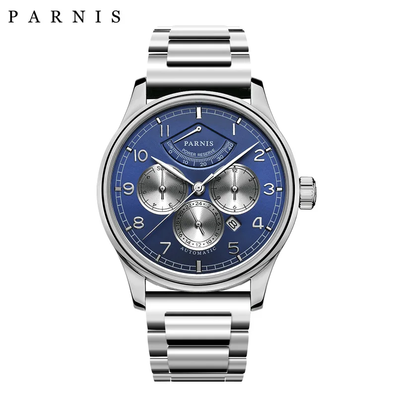 Parnis, 42 мм, автоматические часы, лунная фаза, запасная мощность, часы для мужчин, люксовый бренд, топ Miyota, механические намотки, часы, PA6062-A, подарок для мужчин - Цвет: 14