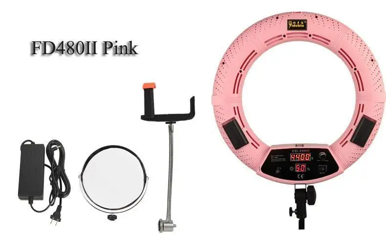 

Brand Yidoblo FD-480II pink Bi-color Photo Studio Ring Light LED Video Light Lamp Photographic Lighting 96W 5500K 480LED Lights