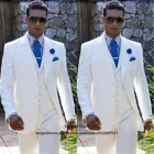 Модные белые мужские костюмы, повседневный облегающий свадебный смокинг для жениха, классический официальный деловой Блейзер, комплект из 3 предметов (пиджак + жилет + брюки)