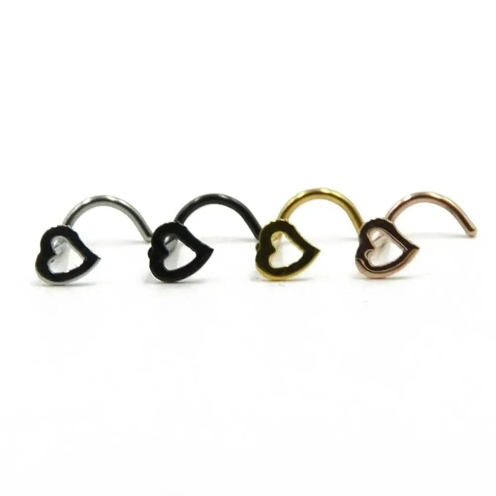 

2pcs 20G Titanium Nasal Septum Piercing Barbell Heart Shape Nostril Hoop Cuff Microdermal Piercing Nose Stud Hook Nail Jewelry
