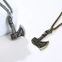 viking men ax pendant necklace nordic mythology gold silver color wolf design rune hatchet bottle opener choker charms collier