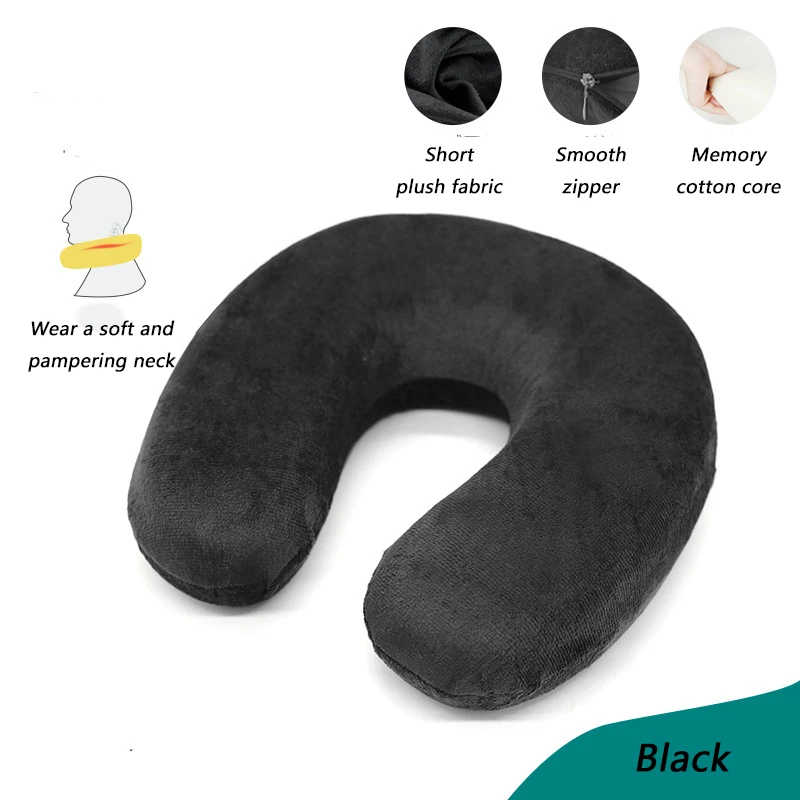 black Short plush U-образная медленный отскок пены памяти Soild подушка для шеи мягкий Автомобиль Полет офис поддержка шеи самолет Путешествия Подушка для отдыха головы - Цвет: black Short plush