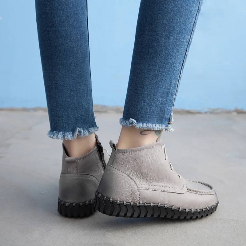 2019 г. Зимние ботильоны из натуральной кожи женская мягкая обувь ручной работы на