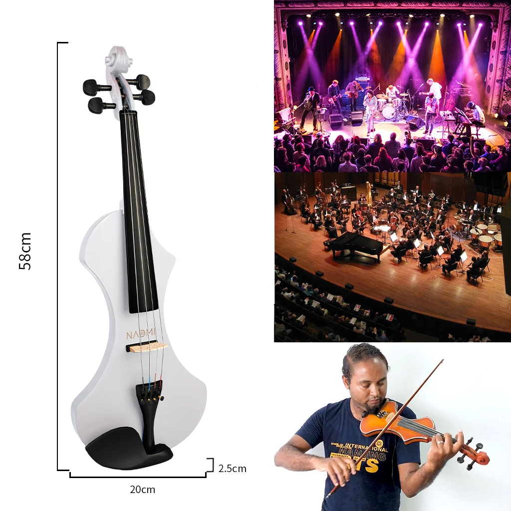 LOMMI Electric Violin 4/4 Full Size Violin 4/4 Fiddle Strings Violin Player Beginner Silent Preamp Rosin+Bridge+Bow+Case SET enlarge