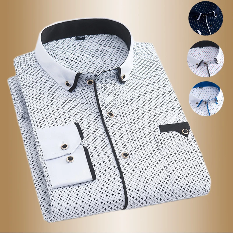 Лидер продаж Модная мужская рубашка с длинными рукавами в горошек платье на