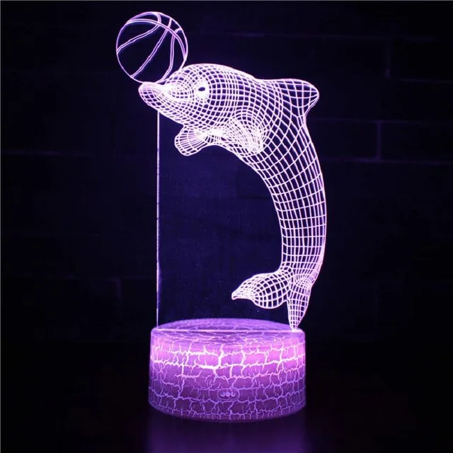 3d лампа в виде дельфина с трещин основанием светодиодный USB креативный 3D светильник изменение 7 цветов