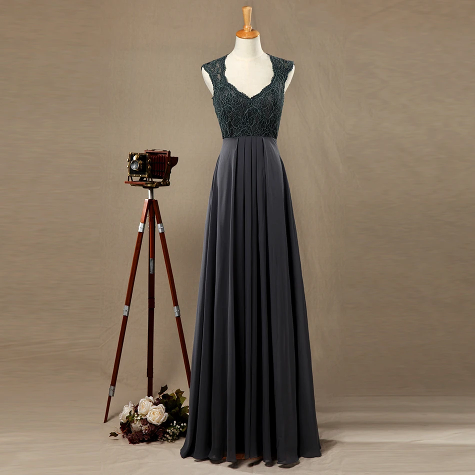 Серое платье подружки невесты шифоновое ТРАПЕЦИЕВИДНОЕ длинное высокое