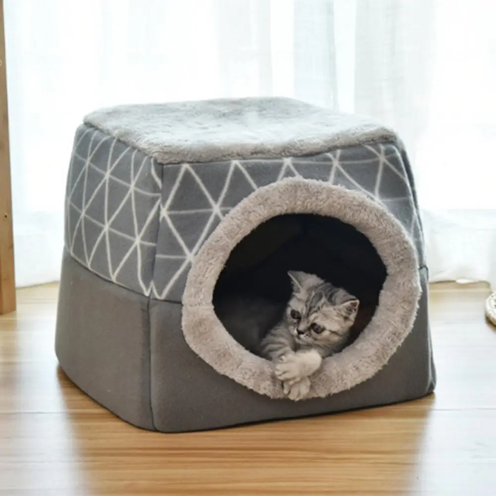 Съёмная кровать для кошек теплый домик домашних животных пещера зимний щенок