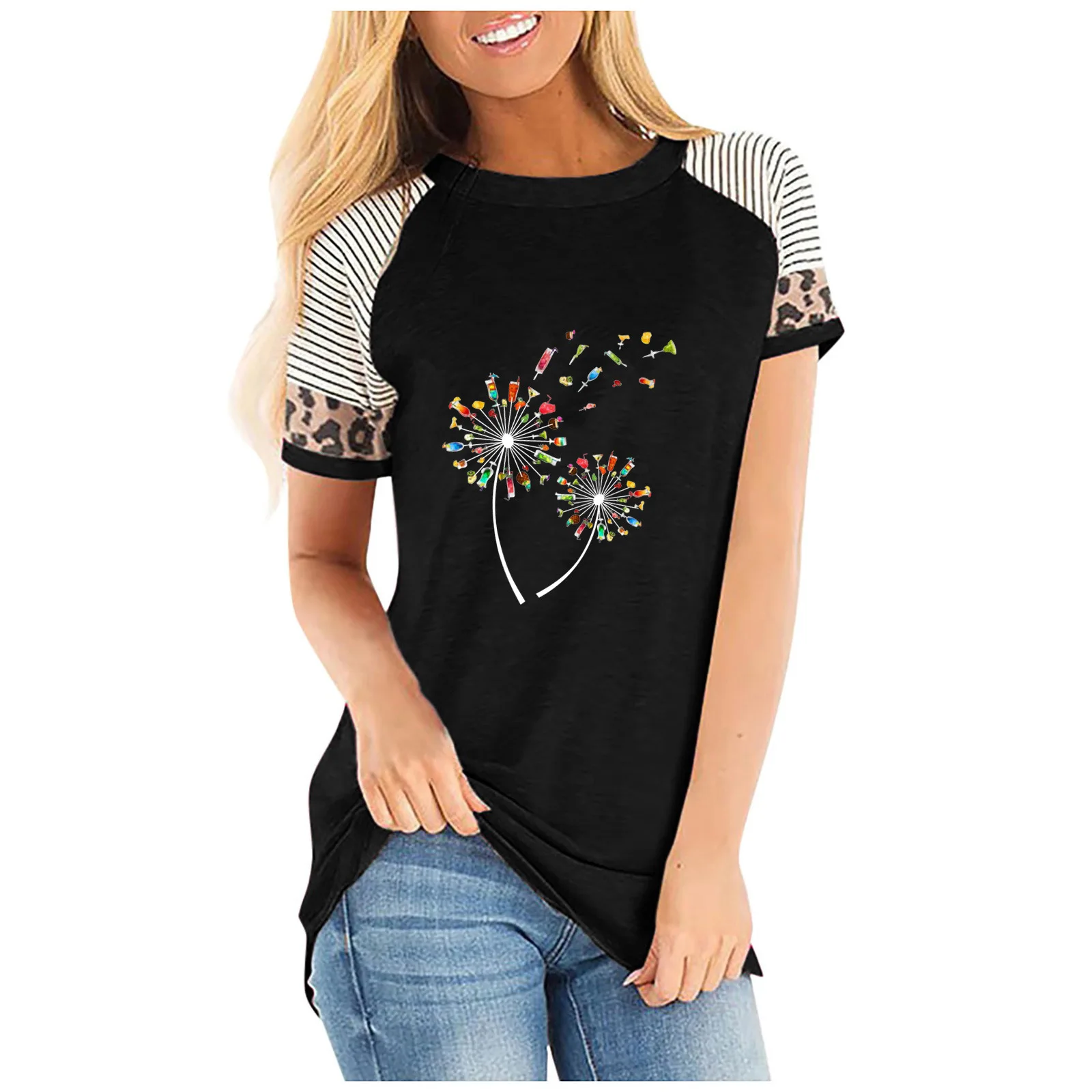 

2021 Fashion New Hot Women T-shirt Summer Raglan Sleeve Slim Printing Tee Ladies Casual Tops Female Vintage Harajuku Streetwear