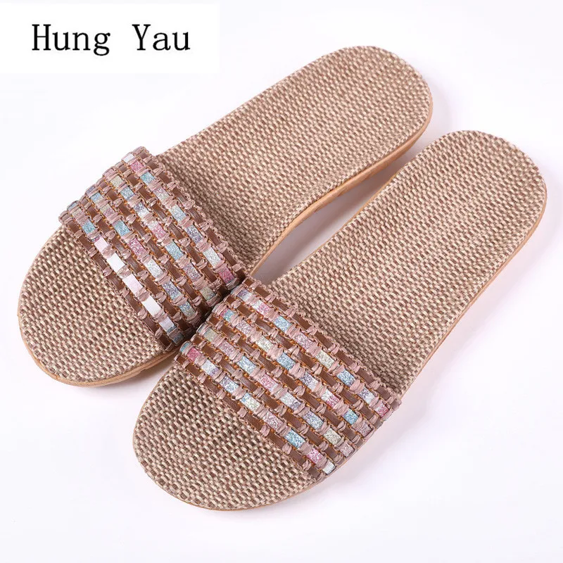 

Men Slippers Flips Flops Shoes Sandals Hemp Summer Breathable Fashion Checkered Platform Slides Non-slip Flat Indoor Comfortable