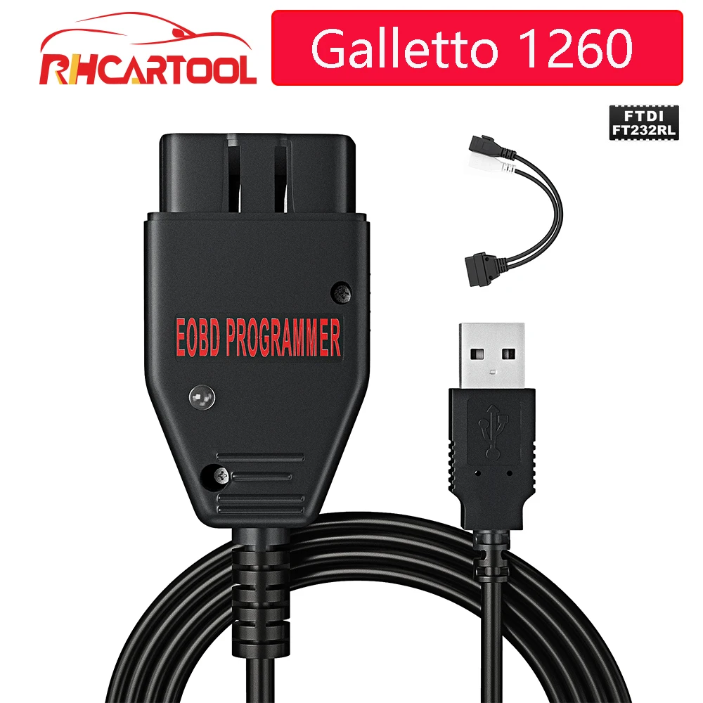 

OBD2 Diagnostic cable Galletto 1260 ECU Chip Tuning Tool EOBD Flasher ECU Flasher Green PCB FTDI FT232RQ Read&Write Car Scanner